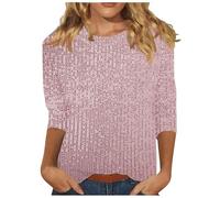 Cocila Chemisier avec Tirette Sparkly Sequin Tops for Women 3/4 Sleeve Round Neck Loose Fit Shirts Casual Blouses Club Glitter T Shirt Fille Marque Chemise Femme Coton Tunique Chic Et Elegant