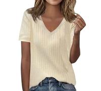 Cocila Chemisier Velours Women's Spring/Summer V Neck Solid Color Base Thin Striped Strip Short Sleeved T Shirt Robe Longue Chemise en Lin Femme Tunique Grande Taille Manche Coton 58/60 Blouse