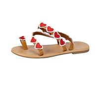 Cocila Claquettes Femmes ÉLéGantes Pour LÉTé éTé BohèMe Tissu Visage Amour Orteil DéCoratif Sandales Plates (Red 40) Chaussure De Plage Femmes Chaussure Grande Taille 43 Cafe Noir