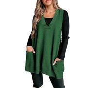 Cocila Cozy Pocket Sweater Vest Women Womens Sleeveless V Neck Loose Knit Casual Flattering Top Chasse Pull (Green L) Veste Femmes Jean Veste En Cuir Femmes Longue Capuche Blazer Bleu Marine Daim