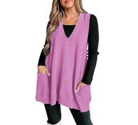 Cocila Cozy Pocket Sweater Vest Women Womens Sleeveless V Neck Loose Knit Casual Flattering Top Chasse Pull (Pink L) Veste Legere Femmes Ete Veste Femmes Demi Saison ZippéE A Carreaux Mateaux en