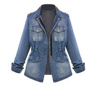 Cocila Dames Taille Denim Manteau Casual ChaîNe Poche Oversize Jeans Veste Plus Femmes Costumes Et Ensembles Doudoune Ski (Blue Xxl) Blouson Cuir En Jean Bi Matiere Capuche Homme