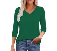 Cocila Débardeur Blanc Women's V Neck T Shirts 3/4 Sleeve Blouse Summer Lace Tops Casual Solid Basic Three Quarters Tees Cadeau Homme Ski Chemisier Femme Grande Taille Tunique Chic Et Elegant
