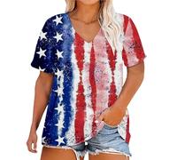 Cocila Effet Chaussette Haute T-Shirts Patriotiques Grande Taille pour Femmes, Été 2025, Humoristiques du 4 Juillet À Rayures, Imprimés Drapeau Américain Tee Shirt De Nuit Blouse Femme Coton