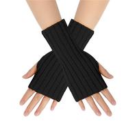 Cocila En Laine Multicolores Pour Femmes Isolés Par Temps Froid Couleur Unie Courts Rayés Demi-Doigts Mitaines De Bras Sans Doigts Mitaine Femme Winter Gloves Women Gants Mitaines Noire