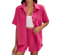 Cocila Ensemble Deux PièCes en Mousseline De Soie Couleur Unie T Shirt à Manches Courtes Et Ample DéContracté Cabans S pour Femmes Hot Pink M Blouson Femmes Printemps Ete Veste en Daim Femme