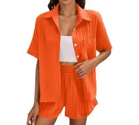 Cocila Ensemble Deux PièCes en Mousseline De Soie Couleur Unie T Shirt à Manches Courtes Et Ample DéContracté Cabans S pour Femmes B XL Veste Mi Saison Femmes Veste en Daim Blouson