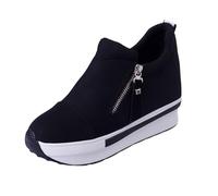 Cocila Femme Baskets Mode Chaussures Sport Compensées Dissimulées pour Femmes en Fermeture Éclair Latérale Faciles À Enfiler Confortables Plateforme Semelle Épaisse Intermédiaire Souple Mémoire