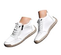 Cocila Femme Baskets Mode Chaussures Sport Unisexes Décontractées en Cuir avec Fermeture Éclair Latérale Et Lacets À Semelle Épaisse pour Hommes Femmes Compensées Été Basket Confort De Marche Blanc