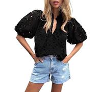 Cocila Femme DéContracté Manches Col en V Bouton DéCoupe Dentelle T Haut Liquidation De Tuniques pour Femmes Chemisier Manche 3/4 Haut Femme Chic Et Elegant Soiree Veste Legere Ete Tee Shirt