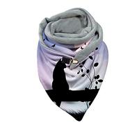 Cocila Femme Écharpe Triangle Hiver Châle avec Bouton Chaud Écharpe Imprimé Chat Polyvalent Classique Chaude et Douce Grosse Couverture Cape Souple Confortable