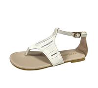 Cocila Femme Sandales Décontractées Bout Ouvert De Plage Découpe Roman Plat Dames Boucle String Pour Femmes Plates Chaussures Été Chaussure Compensee Cuir Confortable Pieds Sensibles Compensées Blanc