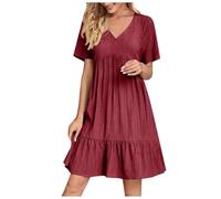 Cocila Femmes D Été Manches Courtes Robes Bohème Chic pour 2025 Courtes Col en V Plissées Amples Décontractées De Plage Robe Fleurie Femme Les Été Legere Fluide Longue Coton Lin Courte