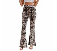 Cocila Femmes Décontracté Boho Pantalon Évasé À Imprimé Léopard pour Femme en Allemagne Taille Élastique Fluide Leger Ete Printemps Coton Été Lin Soie Large Senior Elastique Detente Le Ballon Café M