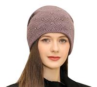 Cocila Femmes Élégant À La Chaud Épais Doux Câble Extensible Chapeau d'hiver avec Perle Perlée Garniture Casquette Bonnet Beanie pour Hommes Et Bonnets Homme Femme Rouge Pompon Orange Hiver Noir