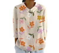 Cocila Femmes éTé Hauts RéTro Rayé Bouton ArrièRe Haut Ample DéContracté Coton Et Lin Chemise à Manches 3/4 Robe Indienne Tunique Grande Taille Femme 52 54 56 Chemisier Dentelle Femme VêTements