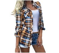 Cocila Femmes NuméRique Plaid Imprimé Poche Manches Longues Bouton Cardigan Blouse Tops Cardigans Plumeau LéGers pour (Yellow XL) Veste Jean Veste en Jean Femmes Capuche Impermeable Coton Blazer
