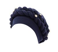 Cocila Femmes Perles Tresse Chapeau à Volants Cancer Wrap Cap Sommeil Casquettes Satin Doublé Cheveux Bonnets Casquette Enfant Fille (Navy One Size) Bonnet chimiotherapie Beret Hommes Chimio