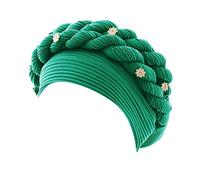 Cocila Femmes Perles Tresse Chapeau à Volants Cancer Wrap Cap Sommeil Casquettes Satin Doublé Cheveux Bonnets Casquette Enfant Fille (Green One Size) Bonnet Fin Noir pour Dreadlocks Velours