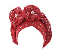 Cocila Femmes Perles Tresse Chapeau à Volants Cancer Wrap Cap Sommeil Casquettes Satin Doublé Cheveux Bonnets Chapeaux (Red One Size) Bonnet Long Hommes ete Casquette Hommes 62 Cm Oreille