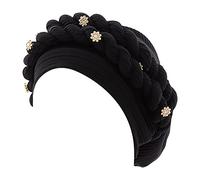 Cocila Femmes Perles Tresse Chapeau à Volants Cancer Wrap Cap Sommeil Casquettes Satin Doublé Cheveux Bonnets Bonnet Hommes USA (Black One Size) Capuche pour Casque De Ski Casquette Noire Marin
