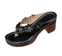 Cocila Femmes Tongs Flip Flops Pantoufles Été Chaussures De Plage Et Piscine D'Été Pour Femmes Nouvelles À Fleurs Décontractées Confortables Talons Hauts Épais Bouts Pointus Tong Femme Le noir 36