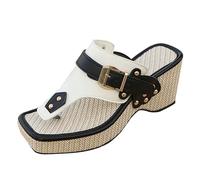 Cocila Femmes Tongs Mode Sandales Tong Été Plage Piscine Et Vacances Confortable À Talons Inclinés Pour Femmes Nouvelles Pantoufles D'Été Épais Avec Boucle En Métal De Pince Compensée Blanc 35