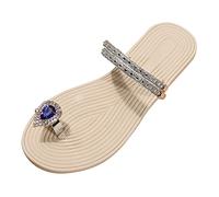 Cocila Flip-Flop Tongs D'Été Pour Femme Femmes Pantoufles À Bout Plat En Strass Sandales De Plage La Claquette Orthopédique Tong Chaussons Été Piscine 43 Chaussures Ete Sandale Confortable Bleu 38