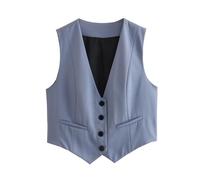 Cocila Gilet à Boutons pour Femmes Col en V D'éTé éLéGant Chic sans Manches Boutonnage VêTements D'extéRieur DéContractéS Femmes Manteau Gothique Long Classique (Navy L) Blousons Femme