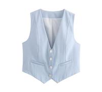 Cocila Gilet à Boutons pour Femmes Col en V D'éTé éLéGant Chic sans Manches Boutonnage VêTements D'extéRieur DéContractéS Femmes Manteau Gothique Long Classique (Light Blue M) Veste Mi