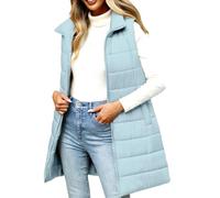 Cocila Gilet Long Matelassé Pour Femmes Chaud Sans Manches Avec Fermeture éClair IdéAl L'automne Hiver 2025 Manteaux HabilléE (Light Blue Xxl) Veste éTé Only Veste En Jean Courte