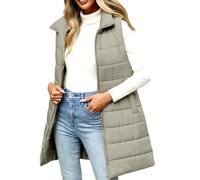 Cocila Gilet Long Matelassé Pour Femmes Chaud Sans Manches Avec Fermeture éClair IdéAl L'automne Hiver 2025 Manteaux HabilléE (Grey L) Veste Courte Only Veste Blouson Printemps