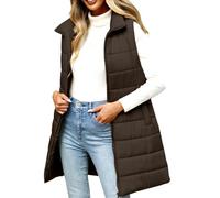 Cocila Gilet Long Matelassé Pour Femmes Chaud Sans Manches Avec Fermeture éClair IdéAl L'automne Hiver 2025 Manteaux HabilléE (Coffee Xxl) Blouson Mi Saison Only Veste Blouson