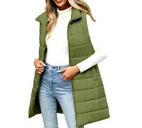 Cocila Gilet Long Matelassé Pour Femmes Chaud Sans Manches Avec Fermeture éClair IdéAl L'automne Hiver 2025 Manteaux HabilléE (Green L) Veste En Jean Beige Saharienne Ete Veste En