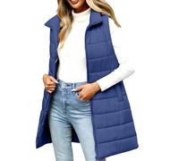 Cocila Gilet Long Matelassé Pour Femmes Chaud Sans Manches Avec Fermeture éClair IdéAl L'automne Hiver 2025 Manteaux HabilléE (Blue M) Blouson Coupe Vent Only Veste En Jean Courte