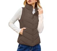 Cocila Gilet Matelassé Sans Manches Pour Femmes Fermeture éClair Col Montant Chaud Avec Poche L'hiver Manteau Bouclette (Brown L) Veste Femmes Jean Only Veste Blouson Printemps DéPerlante Bi