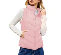 Cocila Gilet Matelassé Sans Manches Pour Femmes Fermeture éClair Col Montant Chaud Avec Poche L'hiver Manteau Bouclette (Pink L) Veste Mi Saison Femmes Veste En Jeans Only Jean Courte Impermeable