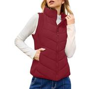 Cocila Gilet Matelassé Sans Manches Pour Femmes Fermeture éClair Col Montant Chaud Avec Poche L'hiver Manteau Bouclette (Wine M) Veste Beige Femmes Only Veste Blouson Printemps ImperméAble