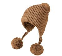 Cocila Grid Pattern Three Wool Thickened Hat for Children Winter Velvet Outdoor Warm Knitted Bonnet de Ski en Tricot Gris Homme Casquette Rouge Pompon Fourrure Long Satin Ado Fille Femme Hiver Noir