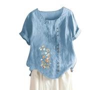 Cocila Haut Boutonné à Manches Courtes en Coton Et Lin pour Femmes, Coupe Ample, Imprimé Floral DéContracté Tee Shirts Blouse De Menage Femme Chemise Flanelle Femme Chic Et ÉLéGant Sexy