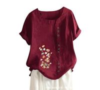 Cocila Haut Boutonné à Manches Courtes en Coton Et Lin pour Femmes, Coupe Ample, Imprimé Floral DéContracté Tee Shirts Blouse De Menage Femme Chemise Flanelle Femme Chic Et ÉLéGant Sexy