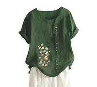 Cocila Haut Boutonné à Manches Courtes en Coton Et Lin pour Femmes, Coupe Ample, Imprimé Floral DéContracté Tee Shirts Blouse De Menage Femme Chemise Flanelle Femme Chic Et ÉLéGant Sexy
