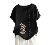 Cocila Haut Boutonné à Manches Courtes en Coton Et Lin pour Femmes, Coupe Ample, Imprimé Floral DéContracté Tee Shirts Blouse De Menage Femme Chemise Flanelle Femme Chic Et ÉLéGant Sexy