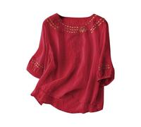 Cocila Haut Femmes Chic Et Elegant boutonné en Coton et Lin pour décontracté Tendance Couleur Unie t Shirts Manches Longues Femmes T Shirts Manches Longues Oversize Blouse 3/4 Grande