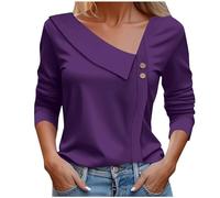 Cocila Hauts à Col AsyméTrique pour Femmes Manches Longues Boutonné Chemisiers en V Travail DéContracté Chemises HabilléEs 2025 T Shirts pour Femmes Manches Longues Noir T Shirt