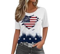Cocila Hauts Manches Longues pour Femmes Soirée Sexy T-Shirt Graphique Femme, Col en V, Drapeau Américain 2025, Courtes, Chemise D'Été L'Indépendance Blouse Femme Ete Chemisiers Et Blouses Lin