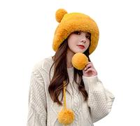Cocila Hiver Pompon Bonnet Chapeau pour Femmes Crochet Crâne Chaud Seau en Plein Oreille Couverture Chapeaux Casquette Chasse avec Lampe (Yellow One Size) Cagoule Femmes Hiver Impermeable Tweed
