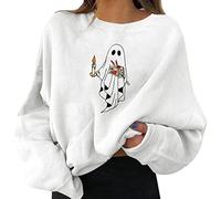 Cocila Hoodie Pullover avec Poche Et Cordon d'halloween pour Femmes Graphic Print Round Neck Long Sleeve Sweatshirt Tops (White, S) Sweat Zippé À Capuche Cahouet Femme Sport Pull A Zippe Zip
