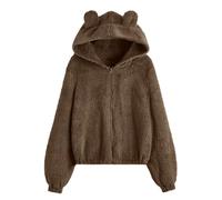 Cocila Jeunes Filles Hiver En Peluche VêTements Amples à Capuche éCole Manteau DéContracté Fermeture éClair Couleur Unie Haut Avec Oreille Mignonne Manteau Avec Capuche (Brown Xl) Veste Femme