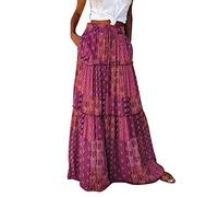 Cocila Jupes de Sapin Longues Fleurs Taille Haute éLastique avec Poches et Ceinture Maxi PlisséE Plage DéContractéE Purple XL Jupes Noire Tutu Femmes Rose Violette Noir Halloween Fete Blanc